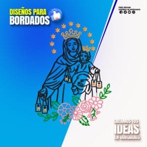 Virgen con Niño Jesús, Escapularios y Marco Floral