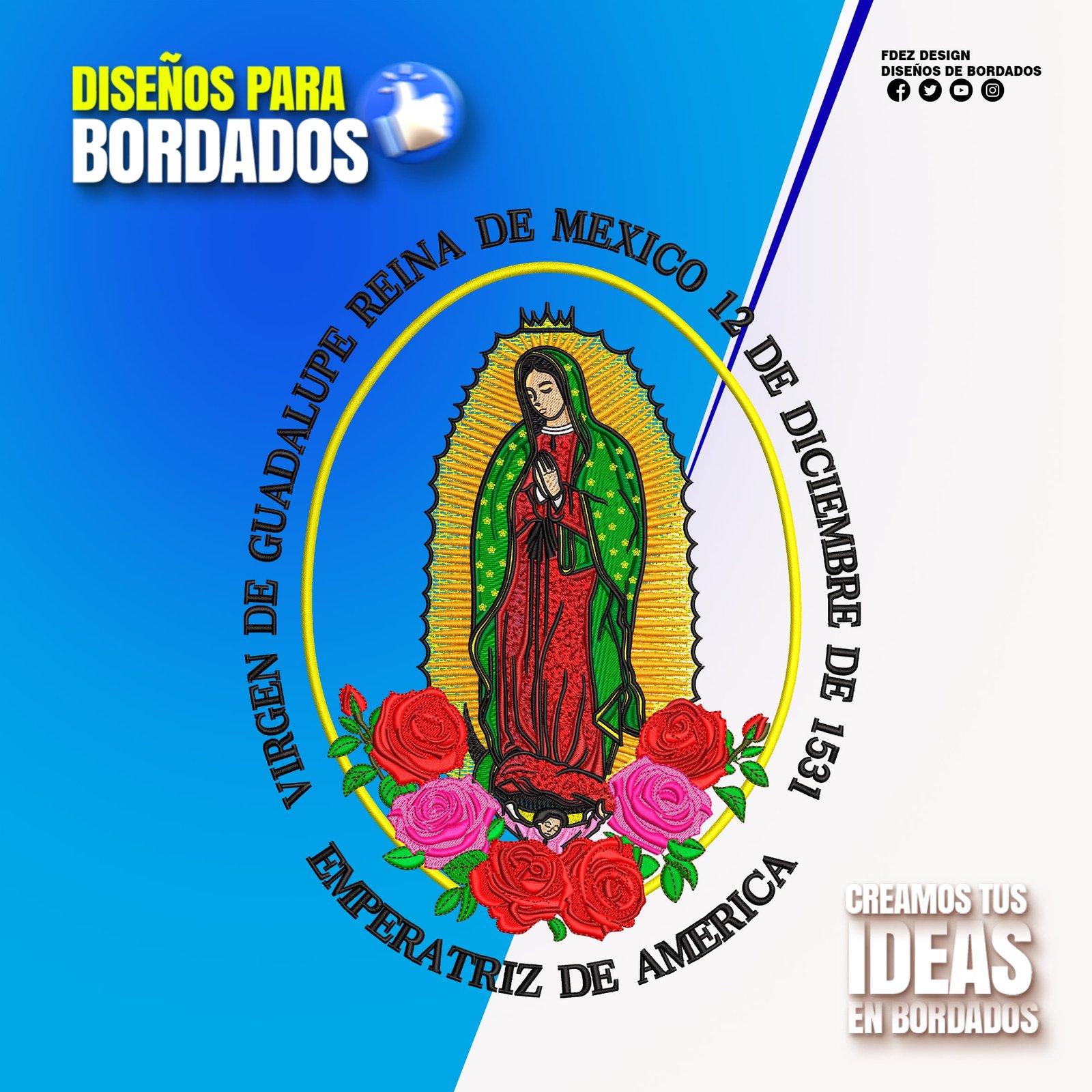 Virgen de Guadalupe con Rosas y Texto