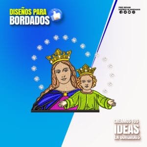Virgen Coronada con Niño Jesús y Estrellas